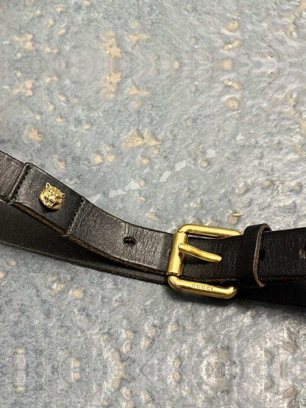 GUCCI TIGER HEAD BALCK LEATHER BELT